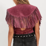 Gilet western franges marron épaules effet daim (3)