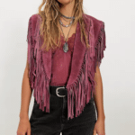 Gilet western franges marron épaules effet daim (4)