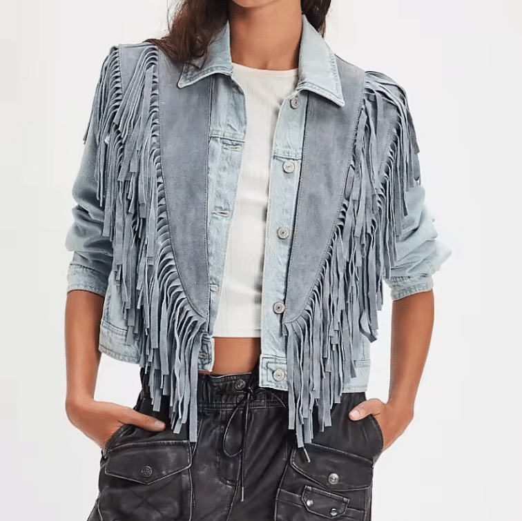 Gilet western franges marron épaules effet daim (6)