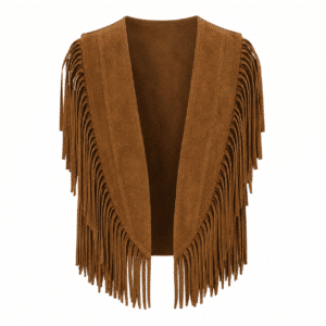 Gilet western franges marron épaules effet daim