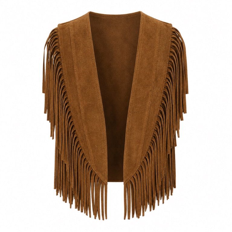 Gilet western franges marron épaules effet daim (7)