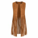 Gilet western franges marron long effet daim (6)