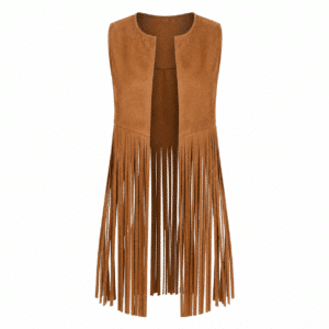 Gilet western franges marron long effet daim