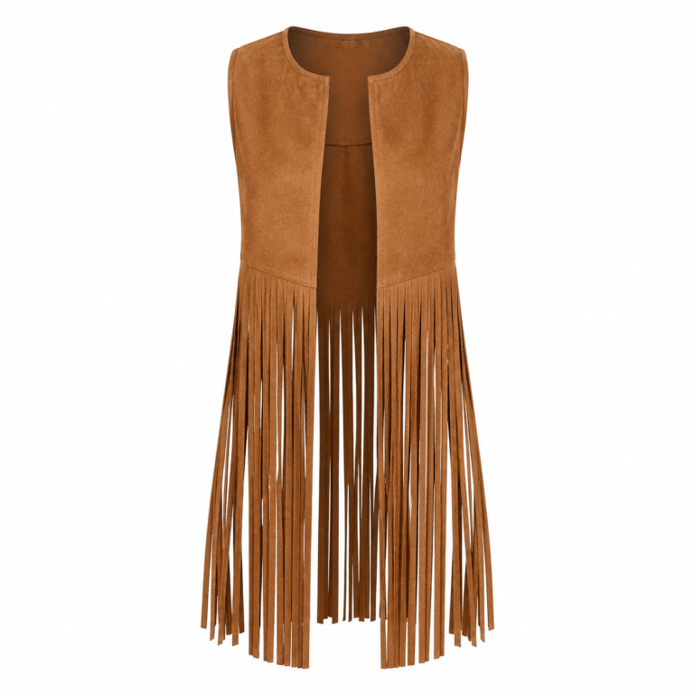 Gilet western franges marron long effet daim (6)