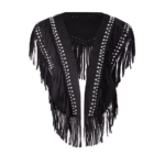 Gilet western franges noir clous argent effet daim (3)