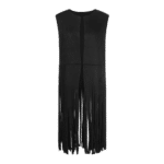 Gilet western long noir à franges effet daim (1)