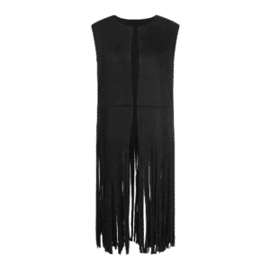 Gilet western long noir à franges effet daim
