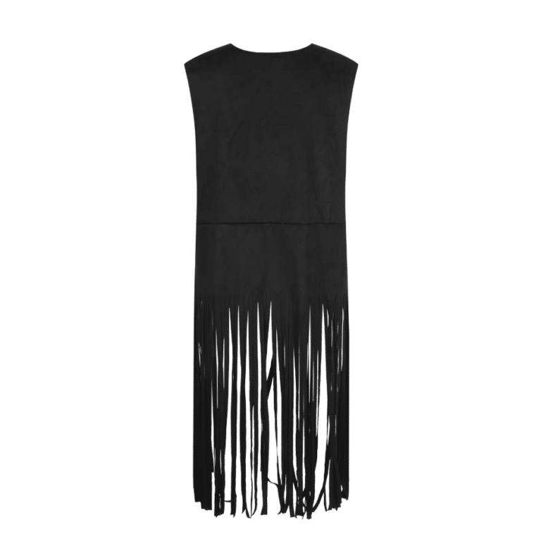 Gilet western long noir à franges effet daim (2)