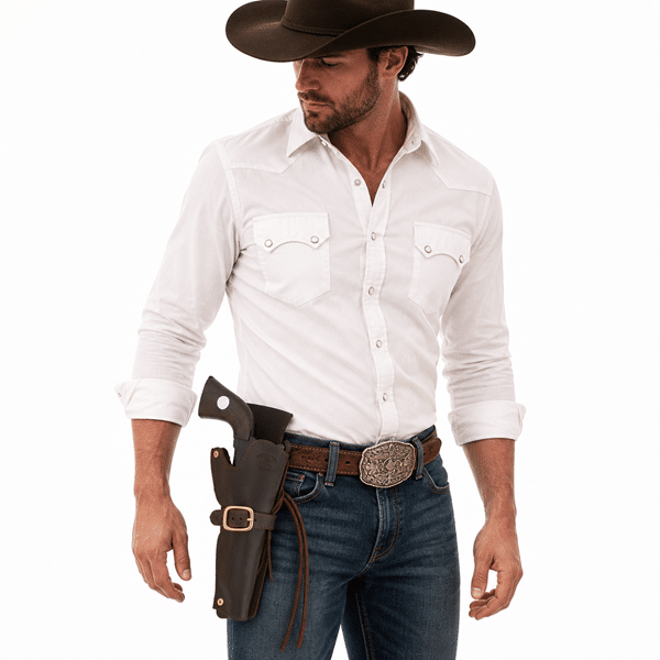 Holster cuir buffle ceinturé style cowboy