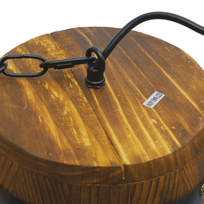 Lustre Suspension Vintage Tonneau en Bois et Cerclage Métal (1)