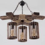 Lustre rétro lanterne western fer et bois (4)