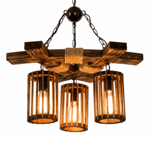 Lustre rétro lanterne western fer et bois