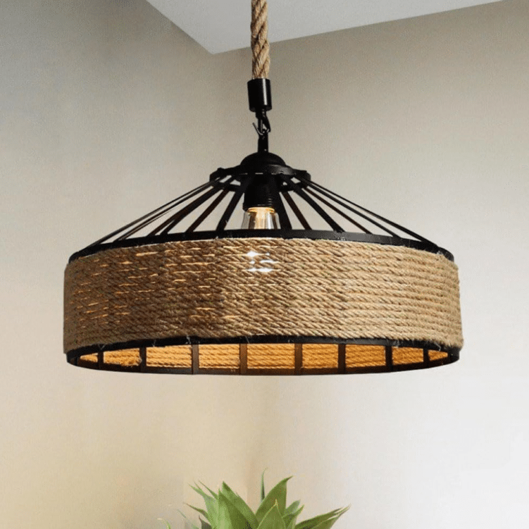 Lustre suspension vintage Corde et Métal Noir (3)