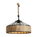 Lustre suspension vintage Corde et Métal Noir (4)