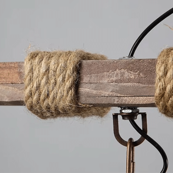 Lustre suspension vintage bois & corde de chanvre (2)