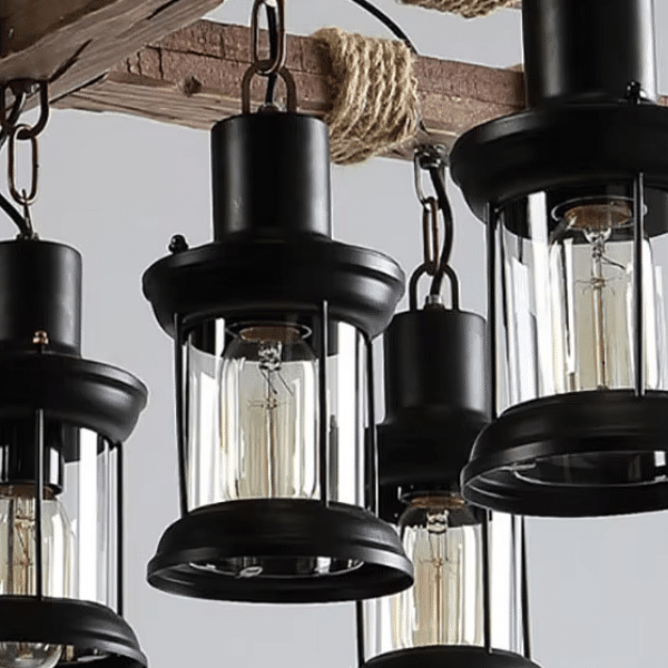 Lustre suspension vintage bois & corde de chanvre (3)
