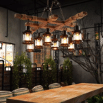 Lustre suspension vintage bois & corde de chanvre (5)
