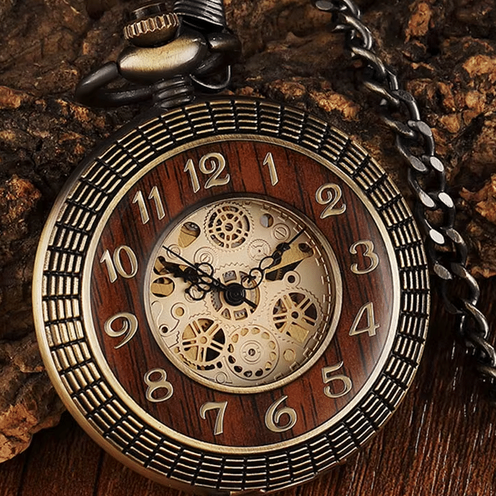 Montre à Gousset automatique vintage bois et Engrenages (3)