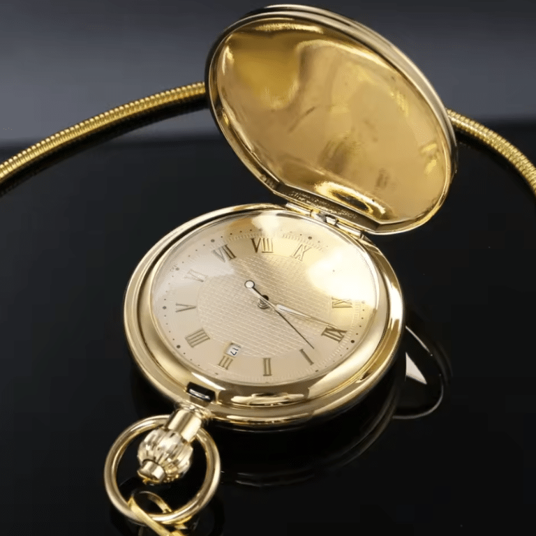 Montre à gousset locomotive vintage dorée remontage manuel (6)