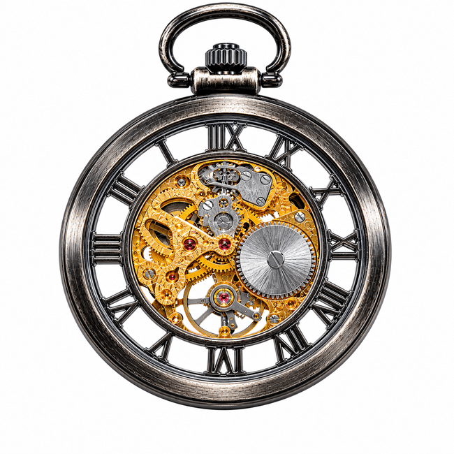 Montre à gousset mécanique squelette transparente (1)