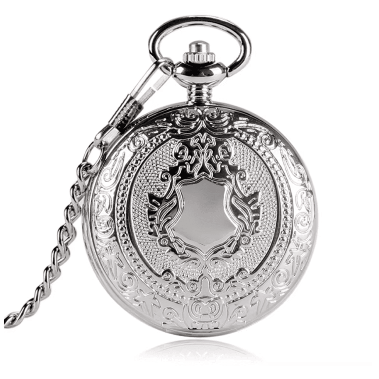 Montre gousset argentée à clapet gravé mécanique (4)