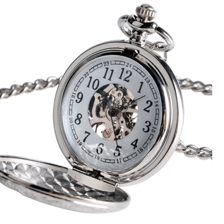 Montre gousset argentée à clapet gravé mécanique (5)