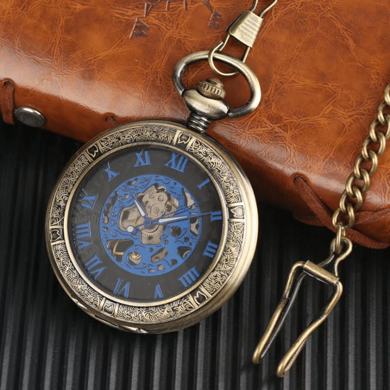 Montre gousset bronze chiffres romains bleus (4)