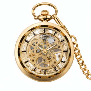 Montre gousset gentleman dorée à mécanisme apparent