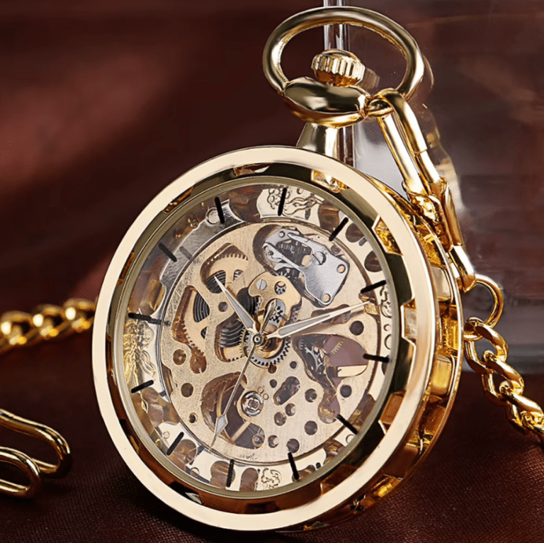 Montre gousset gentleman dorée à mécanisme apparent (2)
