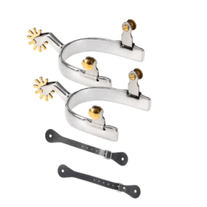 Paire d’éperons western 65 - 70 cm inox et cuivre avec sangles