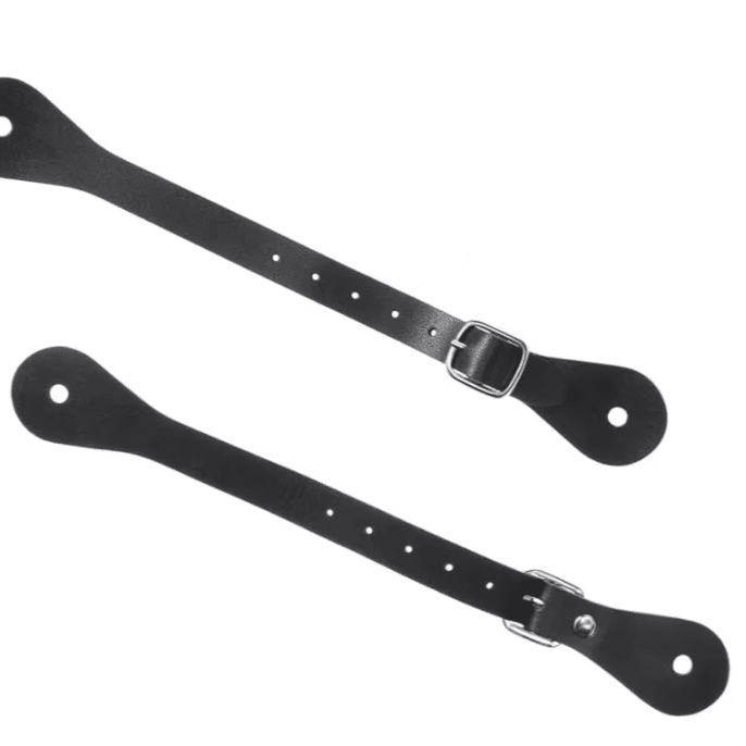 Paire d’éperons western inox et cuivre avec sangles (3)