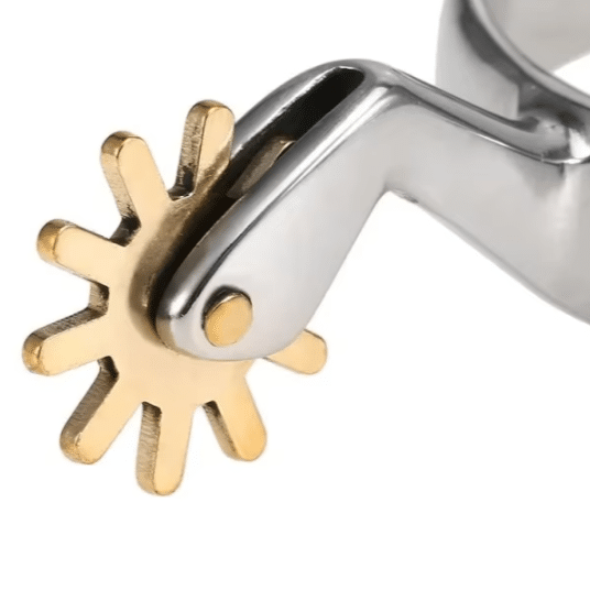 Paire d’éperons western inox et cuivre avec sangles (4)