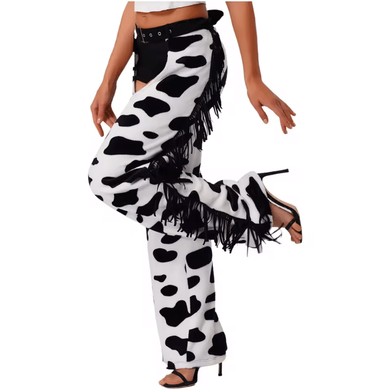 Pantalon cowgirl ouvert imprimé vache (2)