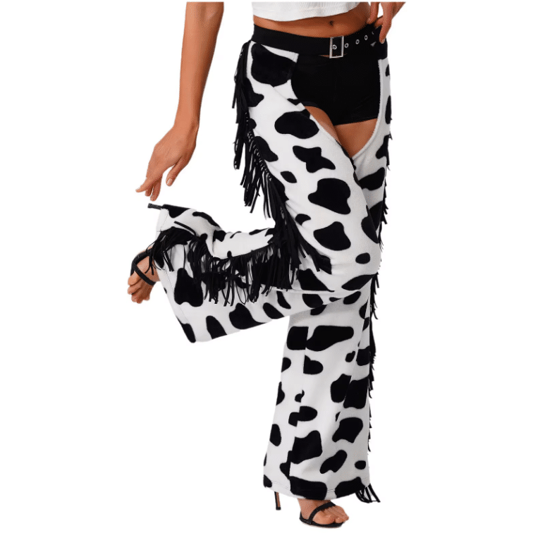 Pantalon cowgirl ouvert imprimé vache (3)