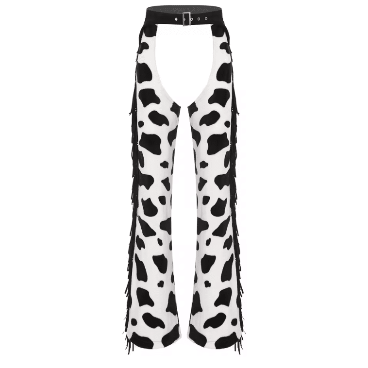 Pantalon cowgirl ouvert imprimé vache (6)