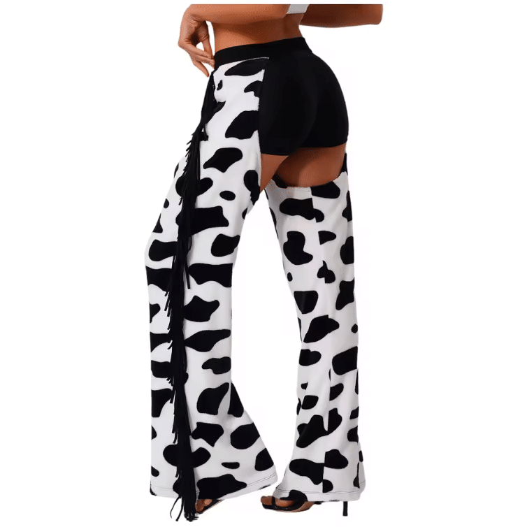 Pantalon cowgirl ouvert imprimé vache (7)