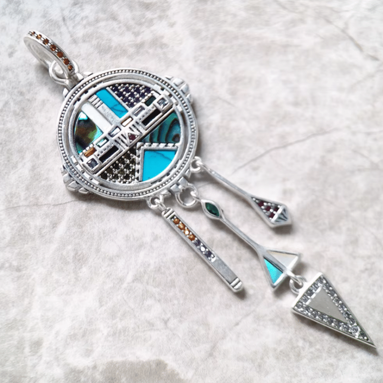 Pendentif Amérindien attrape-rêve en argent 925 (1)