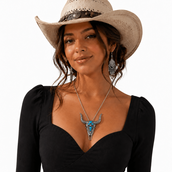 Pendentif crâne de taureau turquoise en argent 925 (1)