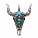 Pendentif crâne de taureau turquoise en argent 925 (2)