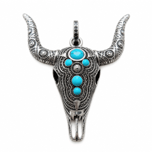 Pendentif crâne de taureau turquoise en argent 925