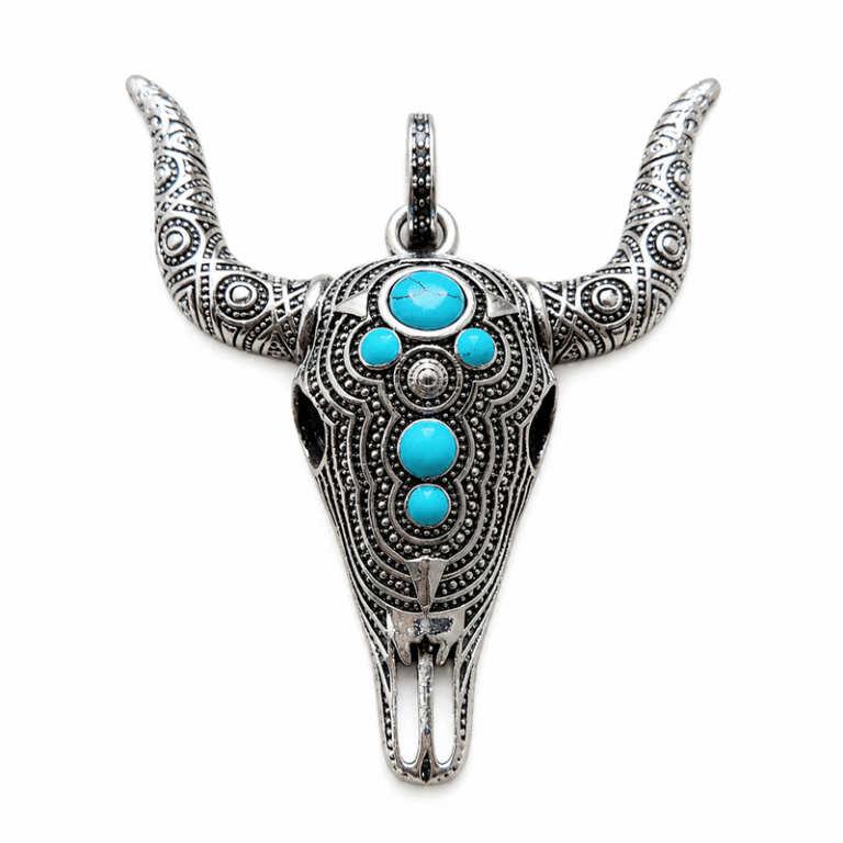 Pendentif crâne de taureau turquoise en argent 925 (2)