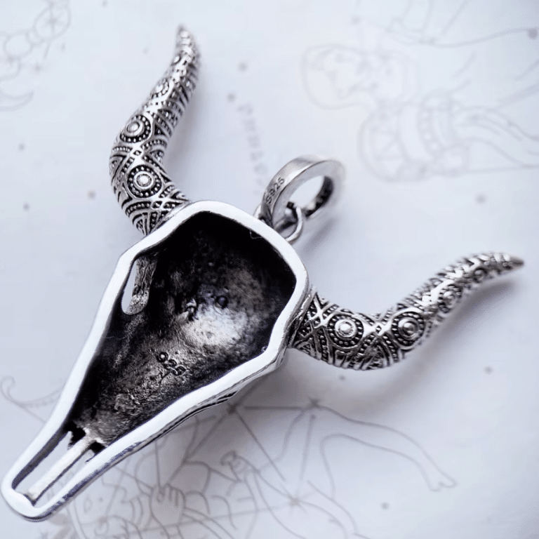Pendentif crâne de taureau turquoise en argent 925 (3)