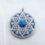 Pendentif mandala western Argent 925 avec cristaux et turquoise (2)