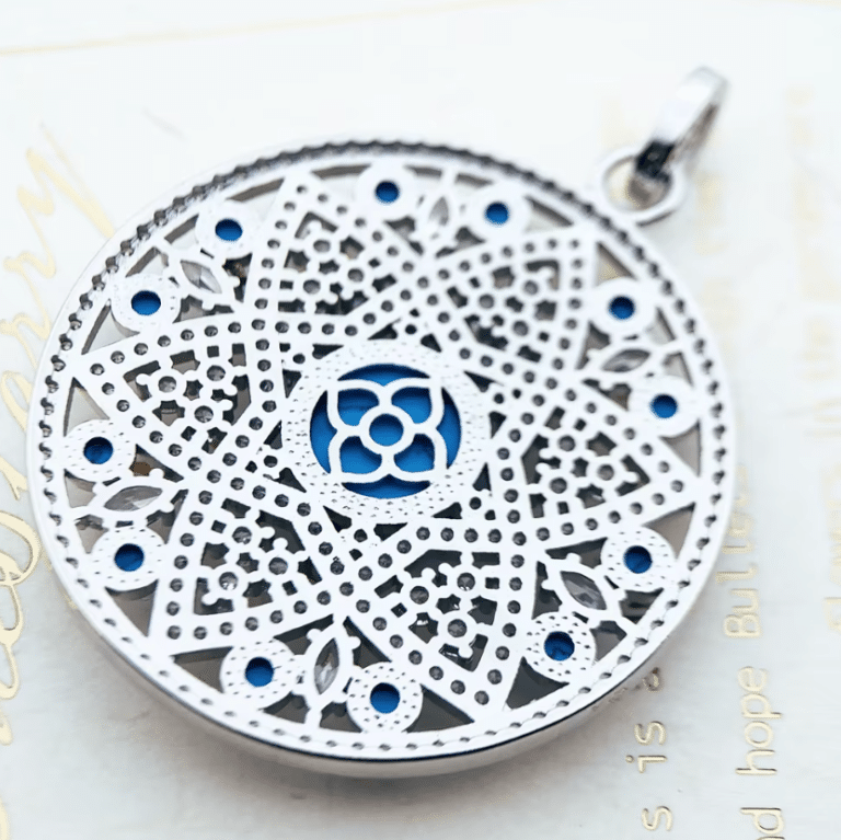Pendentif mandala western Argent 925 avec cristaux et turquoise (3)