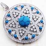 Pendentif mandala western Argent 925 avec cristaux et turquoise (4)
