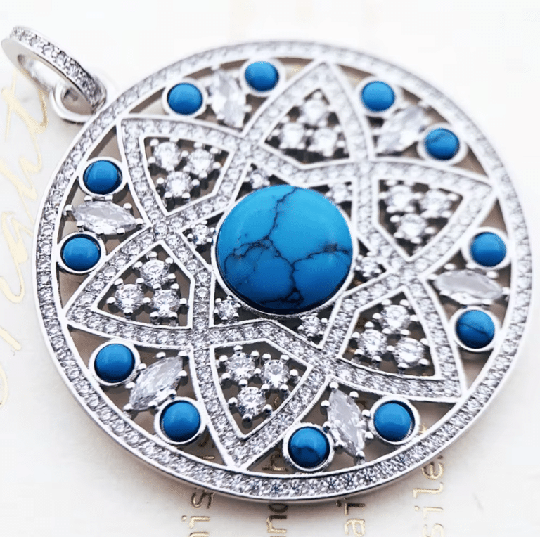 Pendentif mandala western Argent 925 avec cristaux et turquoise (4)