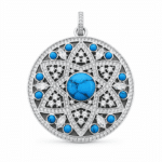 Pendentif mandala western Argent 925 avec cristaux et turquoise (5)