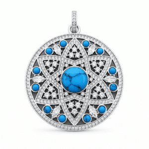 Pendentif mandala western Argent 925 avec cristaux et turquoise