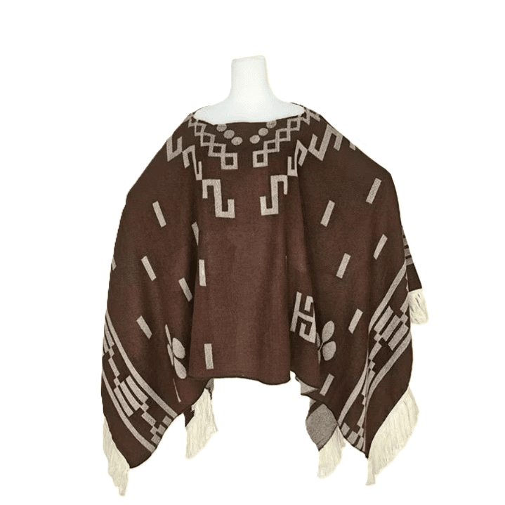 Poncho cowboy western marron à motifs ethniques (1)