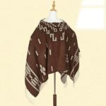 Poncho cowboy western marron à motifs ethniques (2)